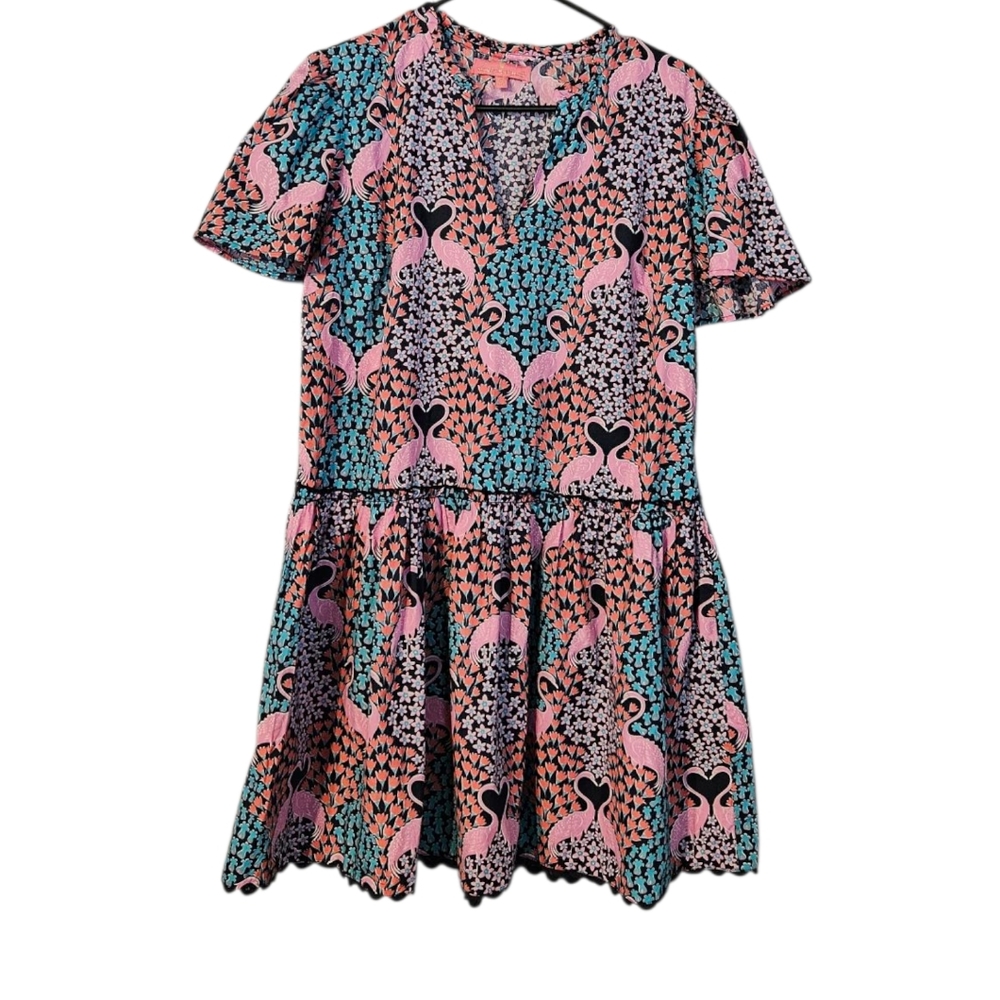 Simply Southern Women's Bird and Floral Print Dress Peacock Flamingo Size S
